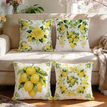 4pcs Yellow Floral & Lemon Pattern Set - Single-Sided Printed Throw Pillow Covers, Decorative Cushion Covers Suitable For Living Room Sofa Bedroom, Pillow Inserts Not Included - Multicolor - View 6