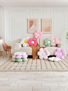 Almofada Floral Rosa, Almofada em Formato de Margarida Divertida e Fofa para Decoração Floral de Assentos, Adequada para Sofás e Camas, Almofada Floral Macia e Felpuda, Ideal para Decoração de Chão em Quartos e Salas de Estar, O Melhor Presente para o Dia das Mães - Branco com núcleo amarelo - Visão 4