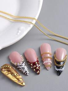 Punk Style Nail Chain Pendant, Metal Chain And Beads, Pearl And Golden Bead Nail Decor, Handmade Chain Decoration, Suitable For 3D Nails Y2K Style - Multicolor - View 9