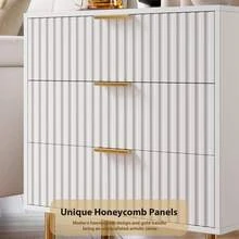 Cómoda acanalada de 3 cajones para dormitorio, mesita de noche moderna con cajones profundos, cómoda con tablero ancho, organizador de madera, mesa auxiliar para salón, pasillo y habitación infantil, color blanco. - Blanco - Ver 8