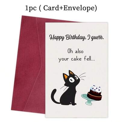 1pc Funny Black Cat Birthday Card With Envelope - Humorous Greetings For Cat Lovers, Friends And Family, Cute Cat Happy Birthday Greeting Card, Birthday Gift For Anyone