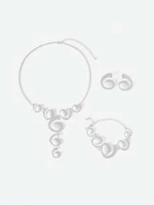 Opalesca 4pcs Fashionable Exaggerated Luxury Silver Jewelry Set, Necklace/Earrings/Bracelet Set, Stylish Jewelry - White - View 2