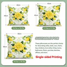 4pcs Yellow Floral & Lemon Pattern Set - Single-Sided Printed Throw Pillow Covers, Decorative Cushion Covers Suitable For Living Room Sofa Bedroom, Pillow Inserts Not Included - Multicolor - View 3