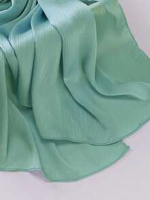 1pc Crinkled Satin Hijab Scarf, Solid Color, Fashionable & Elegant, Versatile For Casual Daily Wear - Mint Green - View 2