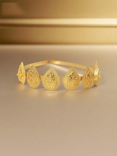 1pc Luxury Gold-Plated Arabic Bridal Headpiece, Teardrop Shaped Jewelry Hair Accessory For Wedding, Party, Daily Wear