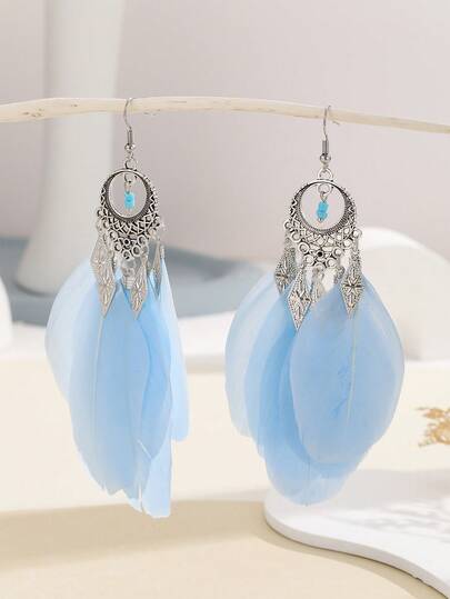 1 paire de boucles d'oreilles à gland en plumes, convient pour le port quotidien et les festivals pour femmes