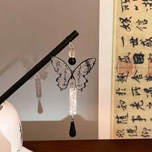 Butterfly Hair Chopsticks Elegant Hair Pins Vintage Chinese Hair Chopsticks Gift For Women And Girls - 黑色 - 查看 11