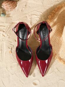 On feet& in love Tacones altos de mujer elegantes con puntera puntiaguda y correa de tobillo, estilo stilettos, de temporada otoño/invierno 2025, adecuados para vestidos y bodas, elegantes, con tacones puntiagudos - Burdeos - Ver 6