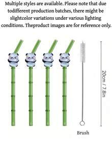 1/2/4/8pcs Reusable Bamboo Style Glass Straw Set, Panda Decor, Includes Cleaning Brush | Made Of High Borosilicate Glass | Suitable For Smoothies, Cocktails, Coffee, Milk Tea | Great For Home Gatherings, Restaurants, Travel, Parties - Style1 - View 6