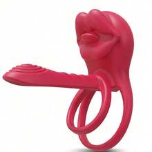 Anneau pénien vibrant avec stimulateur clitoridien en forme de rose, anneau pénien vibrant, jouet sexuel unisexe pour adultes, jouet sexuel pour couples avec vibrateur G-spot et clitoridien - Rouge - Voir 2