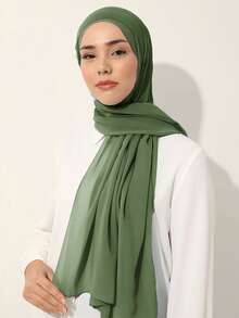 1 pieza Pañuelo de gasa de unicolor para mujer, pañuelo hiyab elegante y minimalista - Verde Oliva - Ver 3