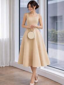 Sophisticated Midi Dress With Perfect Cut | A-Line Silhouette - Beis - Ver 1