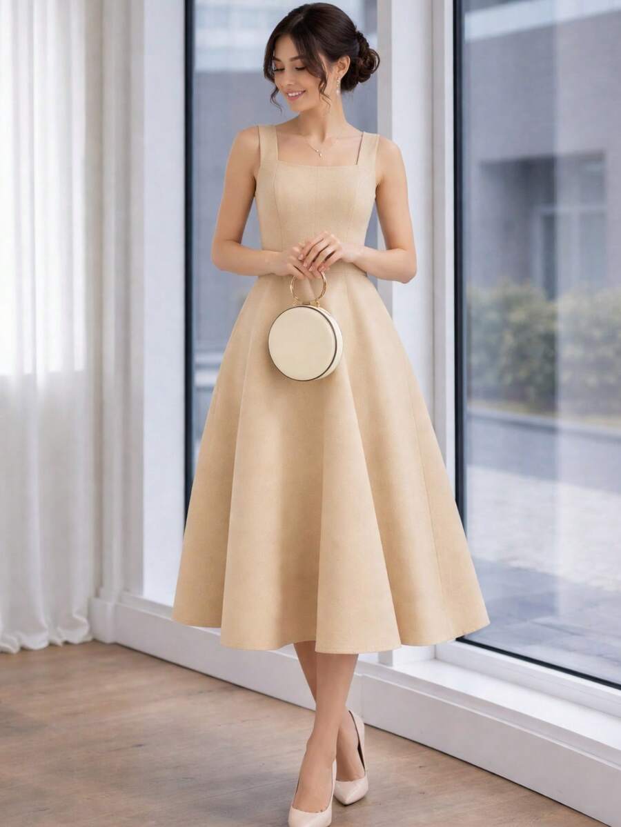 Sophisticated Midi Dress With Perfect Cut | A-Line Silhouette - Beis - Ver 1