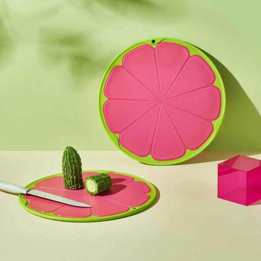 1Pc Pink Double-Sided Cutting Board, Cartoon Strawberry & Pomelo Pattern, Kitchen Chopping Board, Home Essential For New Year & Valentine's Day