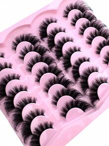 14 Pairs Luxury 3D Faux Mink Lashes - Thick, Fluffy, Elegant D-Curl False Eyelashes, Natural Look, Fluffy Thick Cat Eye Lashes, Suitable For Bold Eye Makeup, Reusable, Suitable For Beginners, Fluffy Soft Lash Strip Lashes, Dramatic Lashes - 眼尾拉長款 - 查看 7