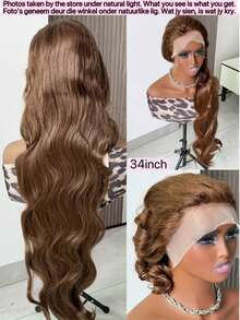 10-36Inch 13x4 Ear To Ear Body Wave Lace Front Wigs Human Blended Hair HD Transparent Frontal Glueless Air Wigs Human Blended Hair With Baby Hair 180% Density Brazilian Virgin Human Blended Hair Wig Brown - Brown - View 3