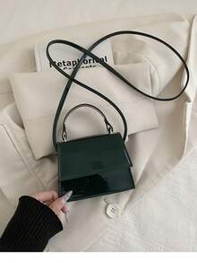 1pc Mini Fashionable Minimalist Texture Fabric Handbag, Small Square Bag, Lipstick Bag, Versatile Cute Shoulder Bag - Green - View 8