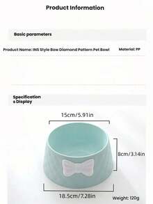 1pc Diamond Shaped Bow Pet Bowl, Protects Pet's Neck, Available In Multiple Colors - 800ml - View 2