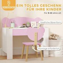 Children's Desk Set With Tabletop And Drawer, Bear-Shaped Desk And Chair, School Desk, Children's Desk, Desk For Boys And Girls, Pink - Pink - View 7