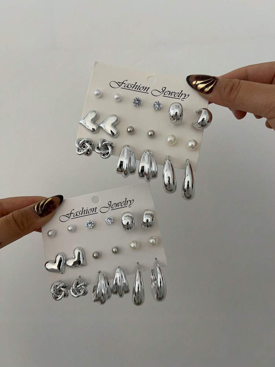 Set Anting-Anting Hati Asimetris Minimalis 18 Buah dengan Mutiara Imitasi, Cocok untuk Kencan, Liburan, Pemakaian Sehari-hari, dan Hadiah Pesta untuk Wanita