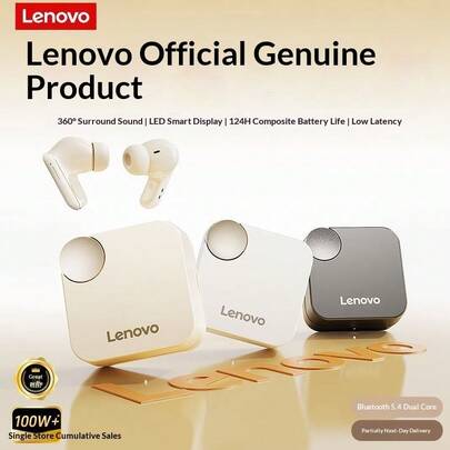  Lenovo In-Ear Headphones, 2026 Latest Model, Smart Noise Cancelling Bluetooth Earphones With 28-Hour Battery Life, Fast Charging, Waterproof, Lossless Sound Quality For Sports, Running, Gaming, Music