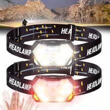 1 pieza Linterna frontal LED recargable por USB - Súper brillante, 6 modos de iluminación, compacta y portátil para senderismo, caminata, pesca y uso nocturno de emergencia, linterna recargable - Multicolor - Ver 2