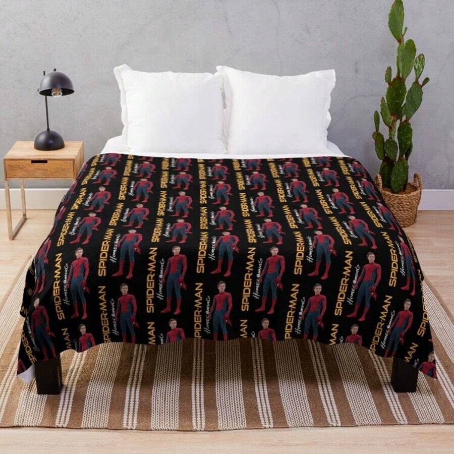 Spiderss-Man Homecoming Movie Theme Flannel Throw Blanket, Soft Peter Parker Iron Manss Suit Superhero Bedding For Couch Sofa Bed, Cozy Gift For Marvelss Fans, Machine Washable Decor - 白色 - 查看 1