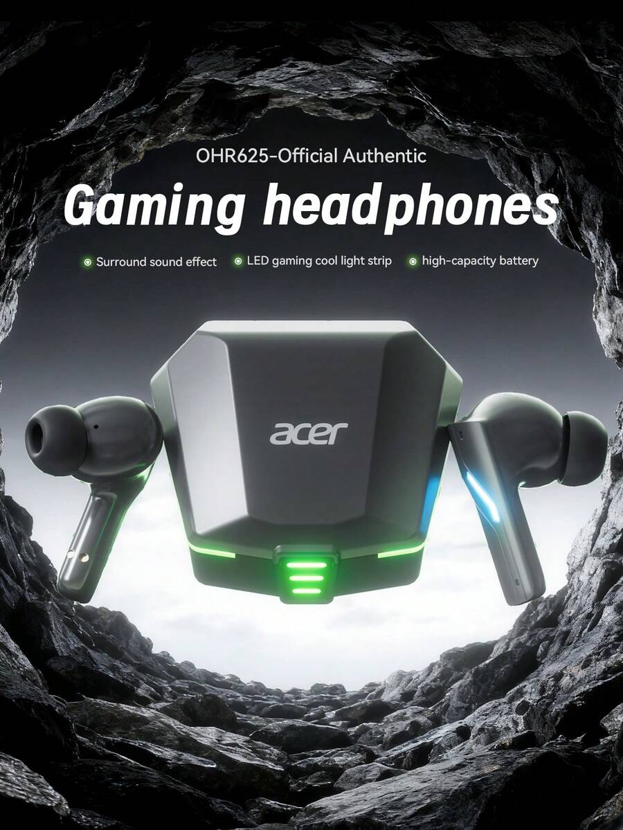 Auricolari senza fili Acer OHR625, cuffie intrauricolari con cancellazione del rumore, suono stereo ad alta definizione, vestibilità comoda, adatte per sport, giochi, intrattenimento, con custodia di ricarica USB-C, compatibili con smartphone e tablet