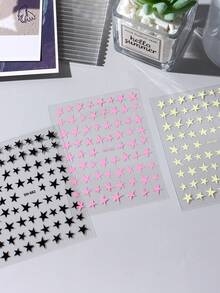 5色星星美甲贴纸，Y2K风格粉色、蓝色、黄色、黑色、白色星星美甲贴花，适合婚礼、音乐节、开斋节、DIY美甲装饰 - 彩色 - 查看 8