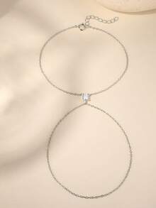 EleRunis 1PC 925 Sterling Silver Dainty Moissanite Diamond Bracelet Hand Chain For Women Dainty Bracelet And Ring Chain Body Jewelry Daily Wear Wedding Party Engagement Anniversary Valentine's Day - Silver - View 3