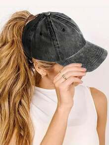 1pc Unisex Minimalist Baseball Cap, Soft Crown Sun Protection Hat, Spring/Summer - Black and Gray Distressed Color - View 10