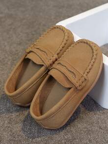 1 Pair 2026 New Kids' Loafers, Classic British Style Children Soft Slip-On Casual School Shoes - Khaki - View 3