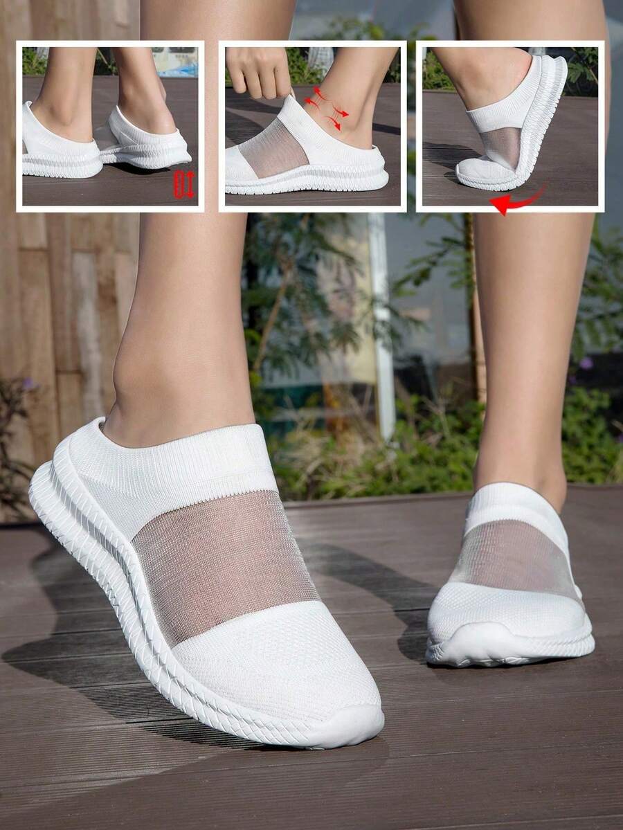Women's Casual Slip-On Sneakers, Comfortable Soft-Sole Slouchy Shoes, Lightweight For Indoor/Outdoor Wear - White - View 1