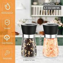 1pcs/Set Seasoning Bottle Set, Includes Salt & Pepper Shaker, Spice Grinder With Holder Airtight Spice Jars, Functional Kitchen Accessories, Holiday Party Gift - Black - View 5
