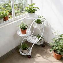 White Iron Potted Plant Stand 4 Tier 6 Tray 16.53lbs Load 4 Lockable Wheels Flower Pot Holder For Indoor Outdoor - 1 - View 6