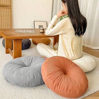 1pc Round Cushion Pad, Soft Round Design, Light Beige Color, Breathable For Balcony Floor, Suitable For All Seasons