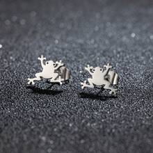 1Pair Frog Earrings ,Punk Stainless Steel Little Frog Stud Earrings For Women , Ladies' Cute Style, Fashionable Small Animal Earrings - GED487 - View 11