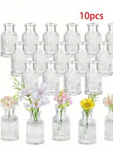 OBOVAY 1/3/6/10pcs Set Glass Vases, Small Exquisite Transparent Striped Modern & Vintage Style Vases For Table Centerpiece, Wedding, Party, Table Setting, Home Decor And Room Decoration - Clear - View 14