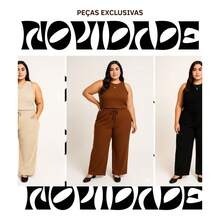 Set Of 3 Wide Leg Pants With Pockets + Women's Plus Size Tank Top - 酒紅色 + 棕色 + 黑色 - 查看 2