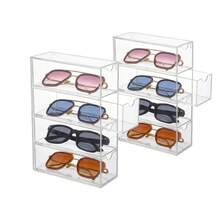 4-Tier Transparent Acrylic Stackable Eyeglasses Storage Box With Drawers, Modern Desk Organizer For Sunglasses, Makeup And Cosmetics - Cute Office Supplies, Gift - Multicolor - View 15