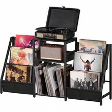 Mesa Auxiliar Negra de 3 Niveles, Soporte para Reproductor de Discos con Almacenamiento para Hasta 180 Álbumes de Vinilo, Mueble Multiusos para Sala de Estar y Recámara - Blanco moderno - Ver 1