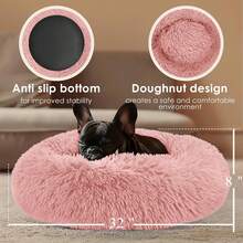 Dog & Cat Bed For Indoor Cats, 20in Calming Donut Bed For Puppy And Kitten, Washable Round Fluffy Pet Bed For Small Medium Dogs And Cats - 粉紅色的 - 查看 2