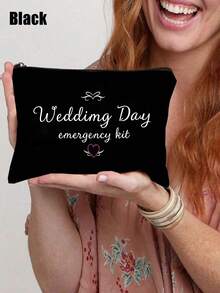 1pc Bride Wedding Day Emergency Kit Makeup Bag - Personalized Polyester Cosmetic Pouch, Lightweight Zippered Organizer, Machine Washable, Fade Resistant, Foldable - Fashion Style White Toiletry Bag - Multicolor - View 3