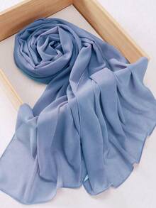 1pc Modest Chiffon Casual Fashion Versatile Daily Simple Solid Color Scarf For Women - Mint Blue - View 3