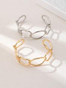 1pc Geometric Welded Copper Bracelet, Stylish And Durable, Suitable For Party And Daily Wear - Gold - View 7