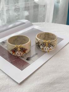 1pc Personalized Punk Rock Alloy Set With Artificial Crystal, Zirconia, Pearl, Ladybug & Bee Insect Series Open Ring, Versatile Jewelry Gift For Friends, Siblings, Classmates, Suitable For Men And Women (The Vintage-Style Red Ring Is A Distressed Version With An Adjustable Open Ring Band, Made Of Alloy Material That Is Soft And Easy To Adjust) - Bee Ring - View 11