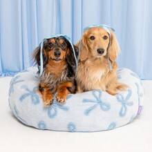 Donut Medium Dog Bed - Round Cat Beds For Indoor Cats Calming Bed Gift For Pets, Cute Modern Beds With Jacquard Shaggy Pl 11ush & Anti Slip Bottom, 30 Inch, Ice Melt - BowIceBlue - 查看 1
