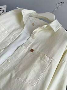 Women's Solid Color Front Button Pocket Casual Shirt Spring - Apricot - View 5