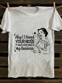 Camiseta Con Estampado Gráfico, Manga Corta Y Cuello Redondo, Top Casual Para Verano Y Primavera, Ropa De Mujer - [Blanco] - Ver 6