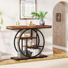 LITTLE TREE Industrial 4-Tier Console Table, 41.3" Sofa Table Entry Way Table With Circle Base, Narrow Wood Accent Tables With Storage Shelves For Living Room, Hallway, Foyer (Rustic Brown) - Nâu mộc mạc - Xem 7